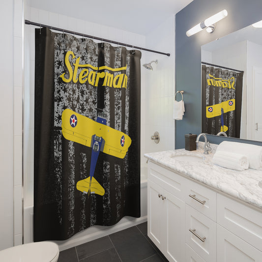 Stearman Flag Shower Curtain, Retro Aviation Decor, Stearman Theme Bathroom, Gift for Pilots, Airplane Lovers, Unique Home Decor