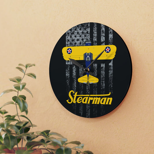 Vintage Stearman Airplane Acrylic Wall Clock, Retro Decor, Aviation Gift, Unique Wall Art, Home Office Decoration