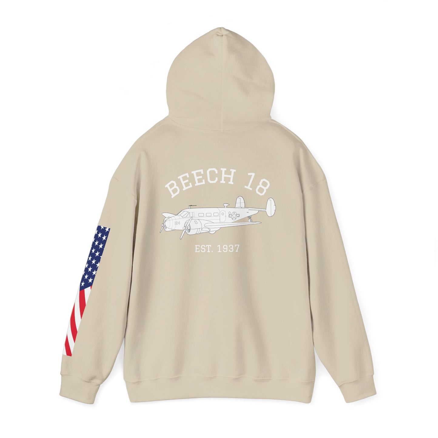 Beech 18 Aviator Vintage Hoodie, Unisex Pilot Sweatshirt with Sleeve