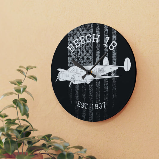 Beech 18 Airplane Acrylic Wall Clock, Retro Decor, Aviation Gift, Unique Wall Art, Home Office Decoration