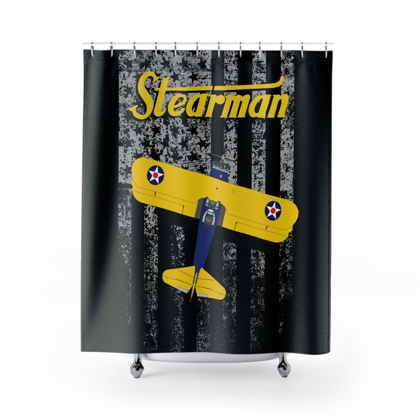 Stearman Flag Shower Curtain, Retro Aviation Decor, Stearman Theme Bathroom, Gift for Pilots, Airplane Lovers, Unique Home Decor