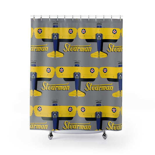 Stearman Shower Curtain, Retro Aviation Decor, Stearman Theme Bathroom, Gift for Pilots, Airplane Lovers, Unique Home Decor