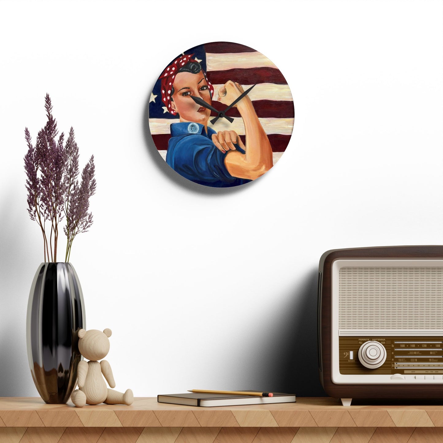 Rosie the Riveter Acrylic Wall Clock, Retro Decor, Aviation Gift, Unique Wall Art, Home Office Decoration
