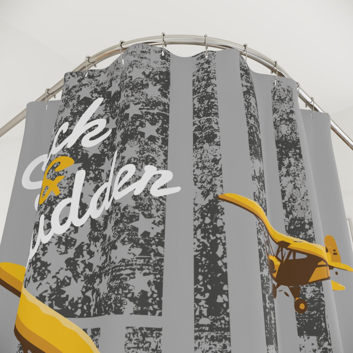 Cub Stick & Rudder Shower Curtain, Retro Aviation Decor, Aviation Theme Bathroom, Gift for Pilots, Airplane Lovers, Unique Home Decor