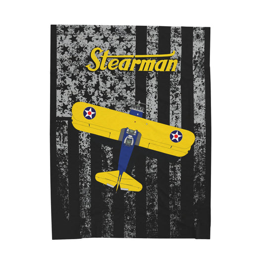 Stearman Velveteen Blanket, Cozy Throw for Aviation Lovers, Snuggle Blanket, Aircraft Decor, Gift for Pilots
