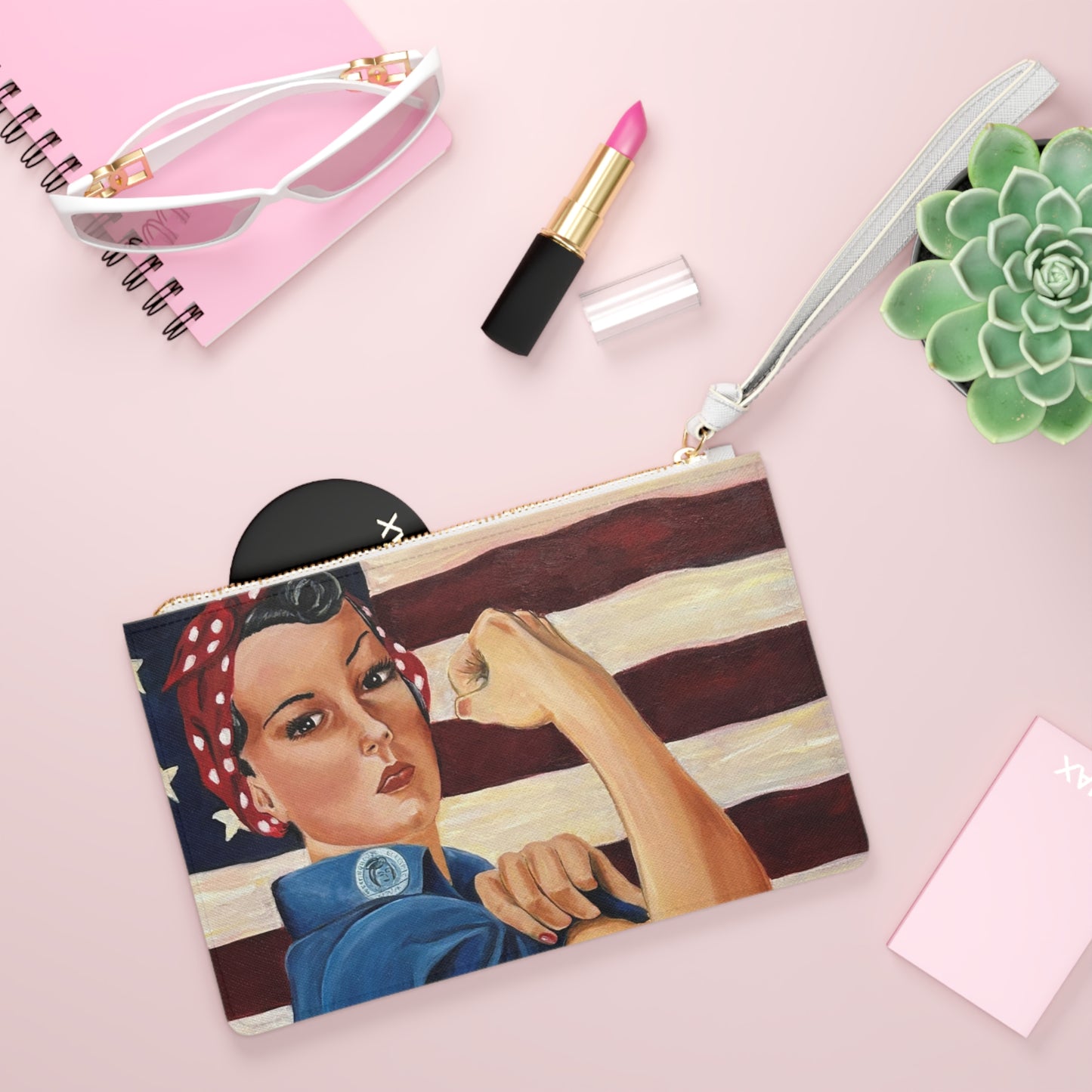 Empowered Rosie Clutch Bag - Feminist Accessories, Women's Empowerment, Gift for Her, Travel Wallet, Statement Pouch
