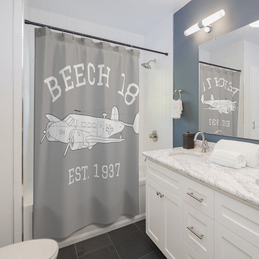 Beech 18 Shower Curtain, Retro Aviation Decor, Aviation Theme Bathroom, Gift for Pilots, Airplane Lovers, Unique Home Decor