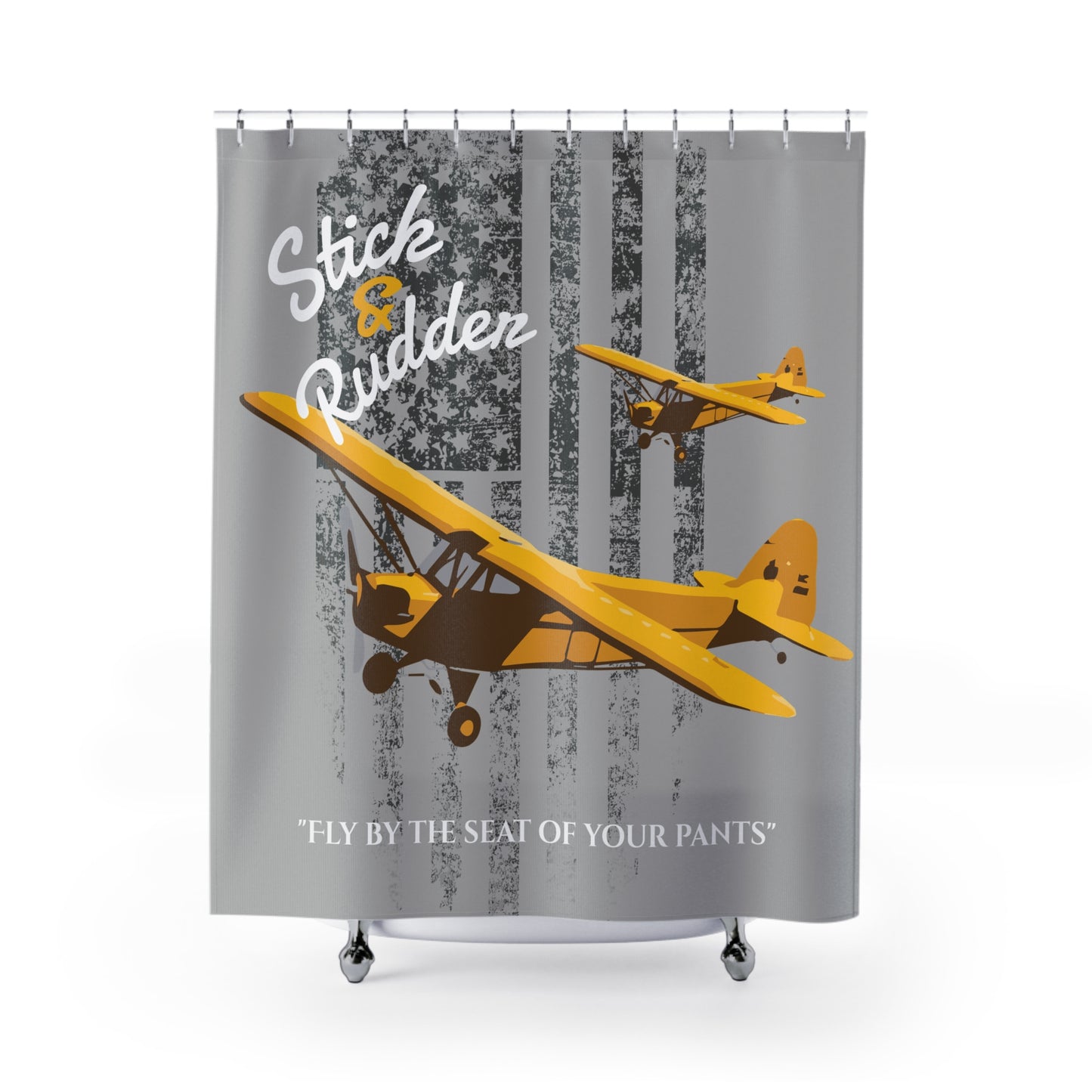 Cub Stick & Rudder Shower Curtain, Retro Aviation Decor, Aviation Theme Bathroom, Gift for Pilots, Airplane Lovers, Unique Home Decor