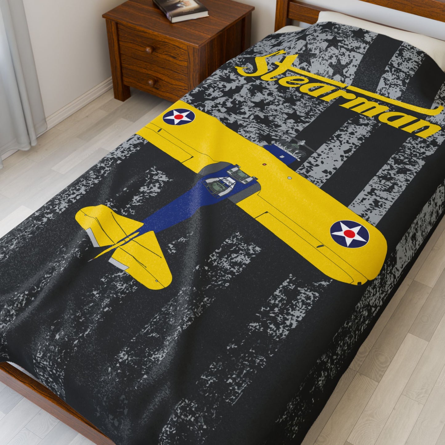 Stearman Velveteen Blanket, Cozy Throw for Aviation Lovers, Snuggle Blanket, Aircraft Decor, Gift for Pilots