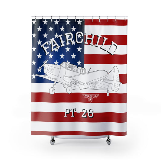 FairchildPT-26 Shower Curtain, Retro Aviation Decor, Stearman Theme Bathroom, Gift for Pilots, Airplane Lovers, Unique Home Decor
