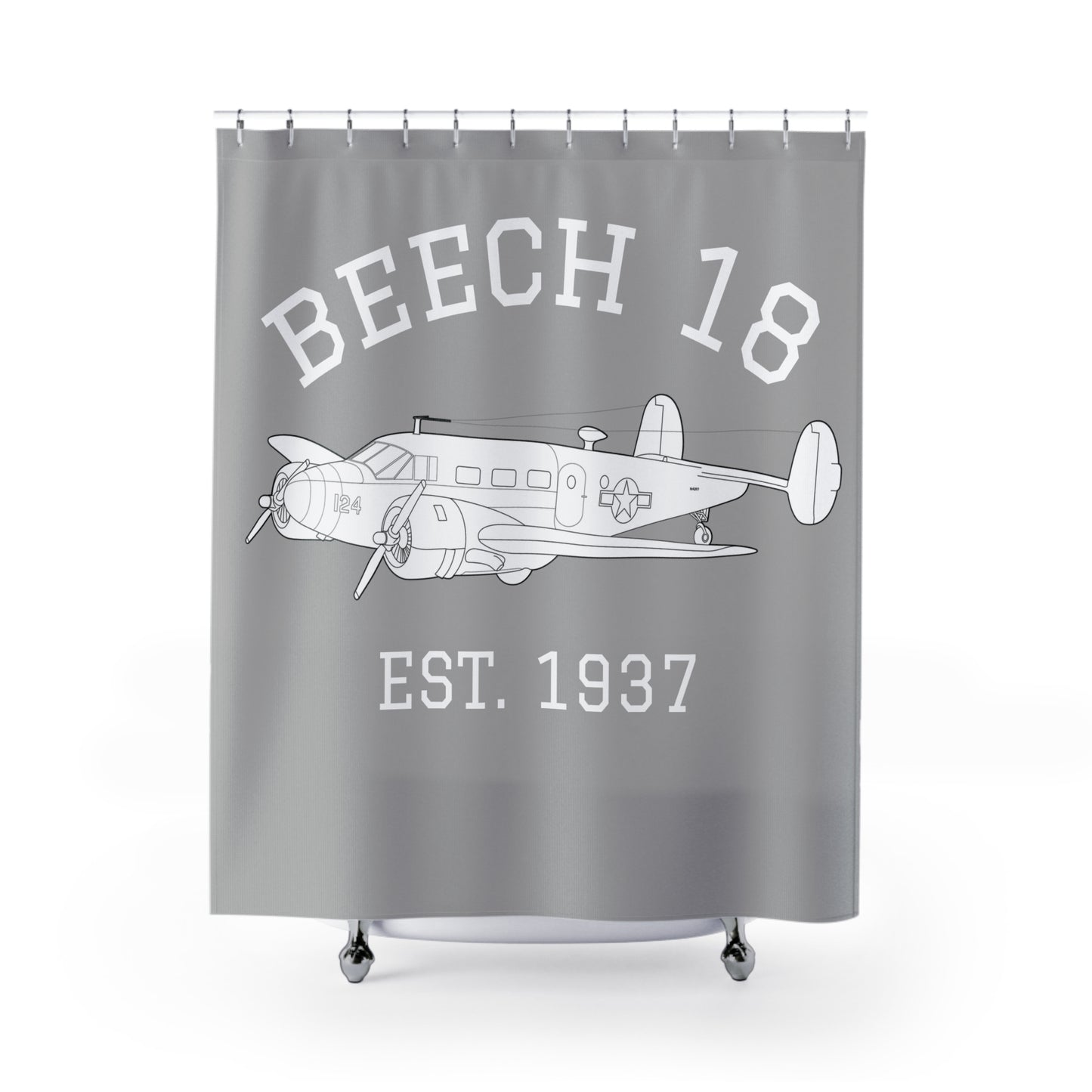 Beech 18 Shower Curtain, Retro Aviation Decor, Aviation Theme Bathroom, Gift for Pilots, Airplane Lovers, Unique Home Decor