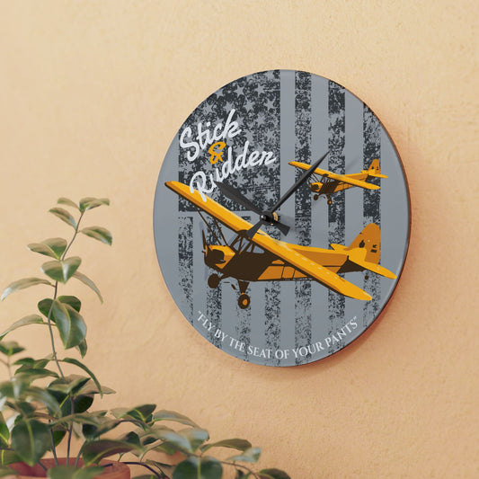 Cub Stick & Rudder Airplane Acrylic Wall Clock, Retro Decor, Aviation Gift, Unique Wall Art, Home Office Decoration