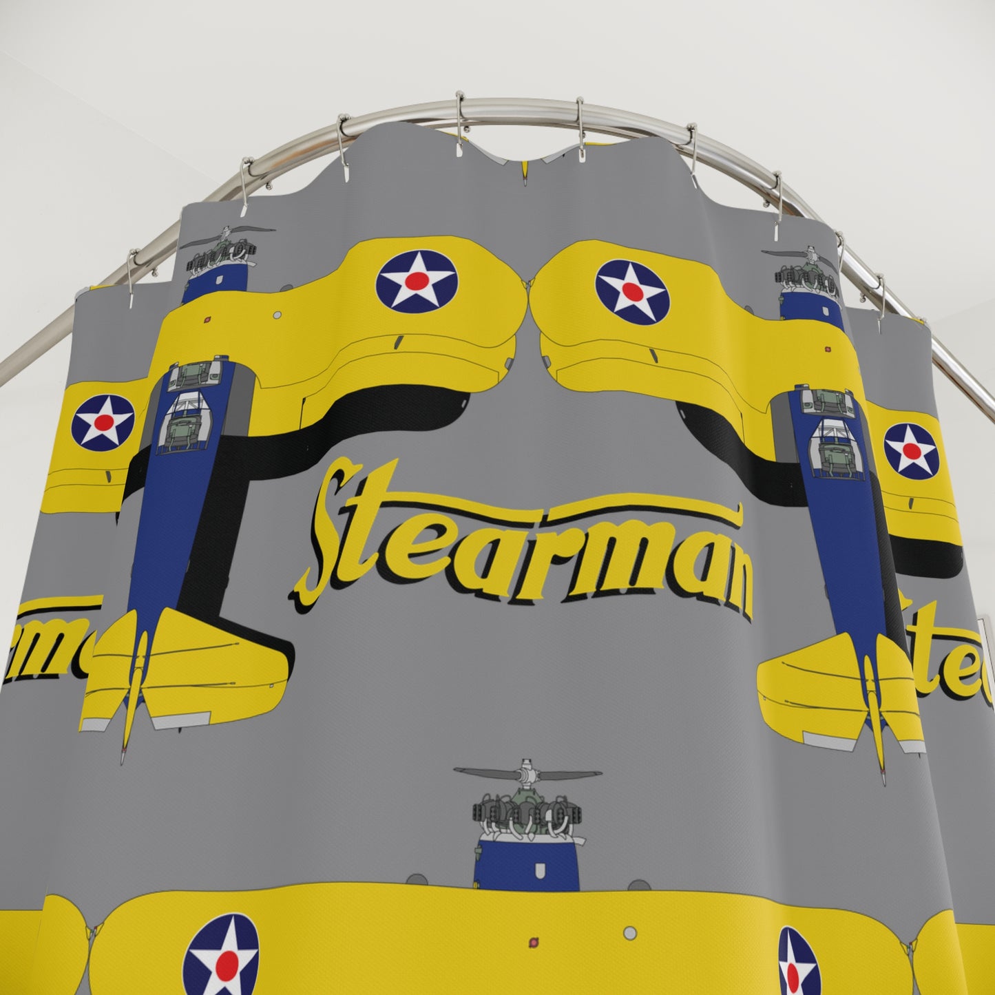 Stearman Shower Curtain, Retro Aviation Decor, Stearman Theme Bathroom, Gift for Pilots, Airplane Lovers, Unique Home Decor