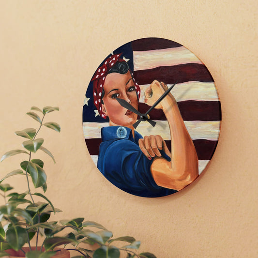 Rosie the Riveter Acrylic Wall Clock, Retro Decor, Aviation Gift, Unique Wall Art, Home Office Decoration