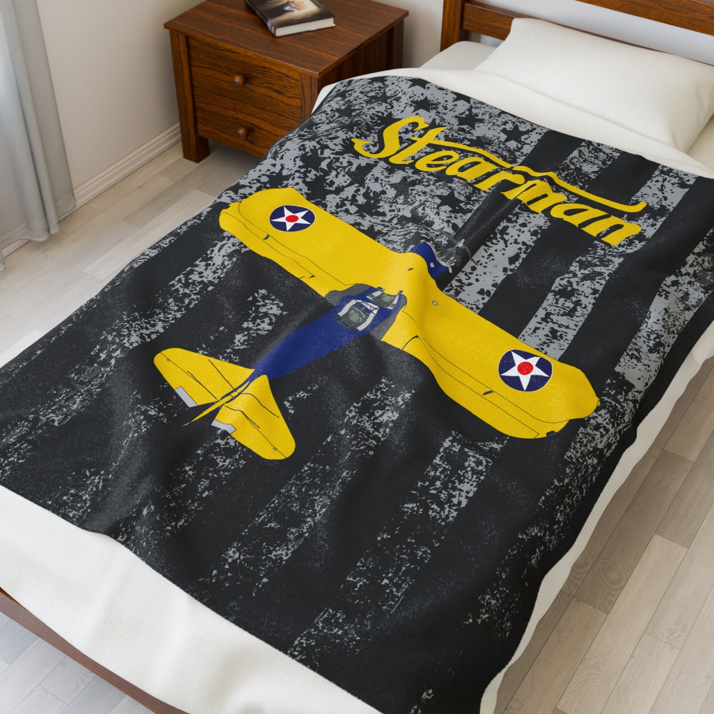 Stearman Velveteen Blanket, Cozy Throw for Aviation Lovers, Snuggle Blanket, Aircraft Decor, Gift for Pilots
