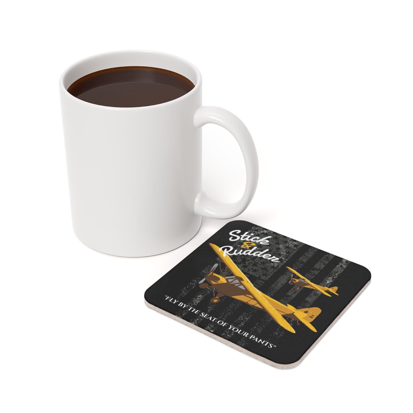 Stick & Rudder Aviator Cork Back Coaster, Rustic Home Decor, Gift for Pilots, Unique Drink Coasters, Airplane Enthusiast Accessories