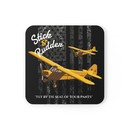 Stick & Rudder Aviator Cork Back Coaster, Rustic Home Decor, Gift for Pilots, Unique Drink Coasters, Airplane Enthusiast Accessories