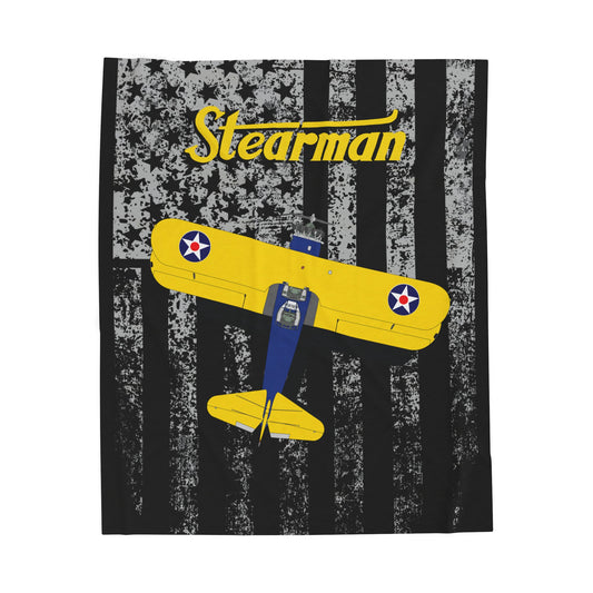 Stearman Velveteen Blanket, Cozy Throw for Aviation Lovers, Snuggle Blanket, Aircraft Decor, Gift for Pilots