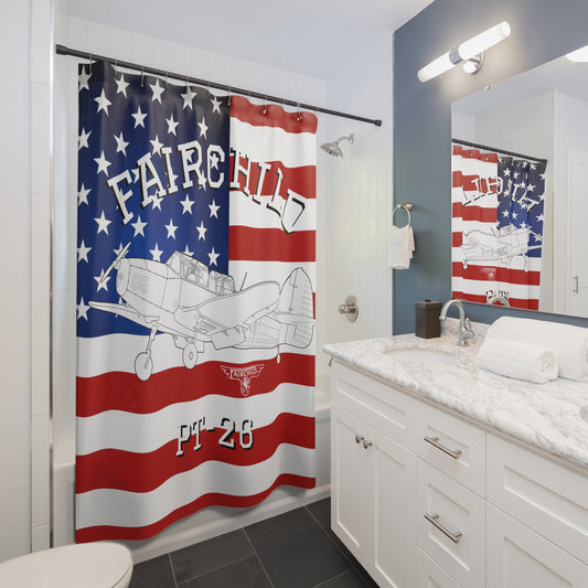 FairchildPT-26 Shower Curtain, Retro Aviation Decor, Stearman Theme Bathroom, Gift for Pilots, Airplane Lovers, Unique Home Decor