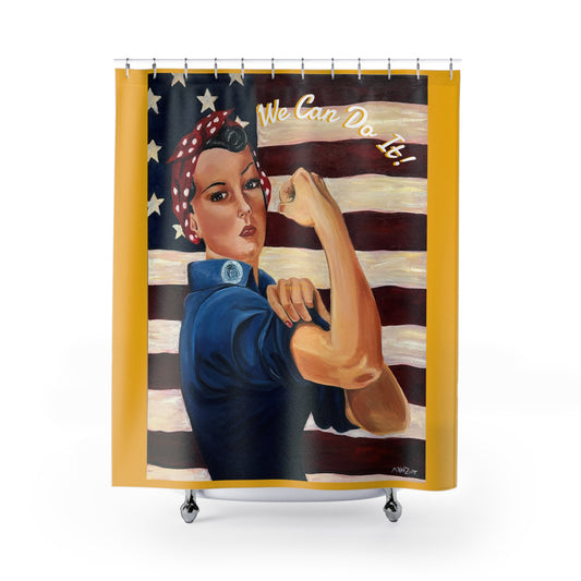 Rosie-We Can Do It Shower Curtain, Retro Aviation Decor, WWII Theme Bathroom, Gift for Pilots, Airplane Lovers, Unique Home Decor