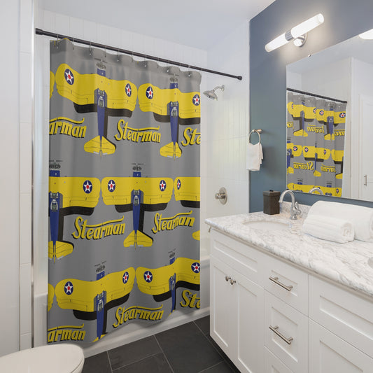 Stearman Shower Curtain, Retro Aviation Decor, Stearman Theme Bathroom, Gift for Pilots, Airplane Lovers, Unique Home Decor