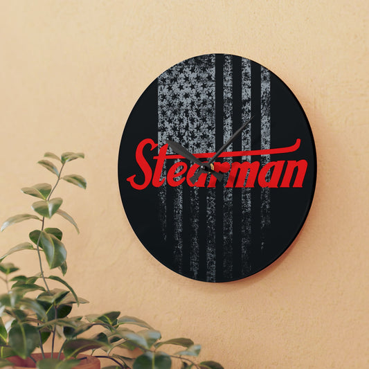 Vintage Stearman (Red) Airplane Acrylic Wall Clock, Retro Decor, Aviation Gift, Unique Wall Art, Home Office Decoration