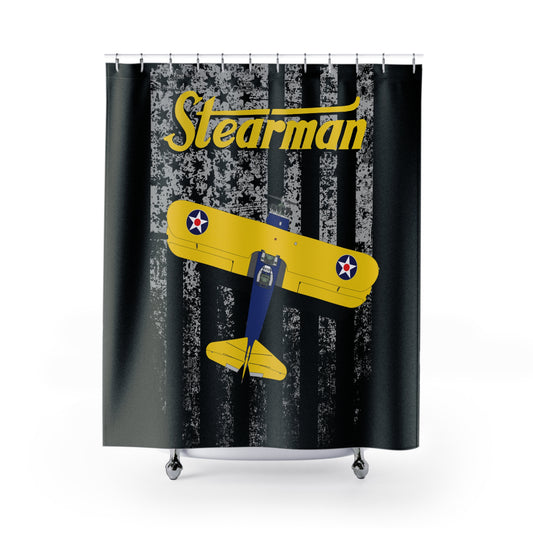 Stearman Flag Shower Curtain, Retro Aviation Decor, Stearman Theme Bathroom, Gift for Pilots, Airplane Lovers, Unique Home Decor