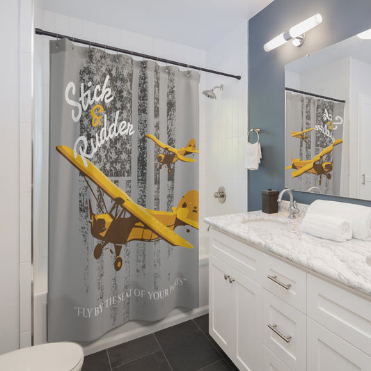 Cub Stick & Rudder Shower Curtain, Retro Aviation Decor, Aviation Theme Bathroom, Gift for Pilots, Airplane Lovers, Unique Home Decor