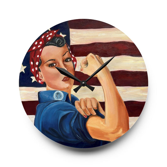 Rosie the Riveter Acrylic Wall Clock, Retro Decor, Aviation Gift, Unique Wall Art, Home Office Decoration
