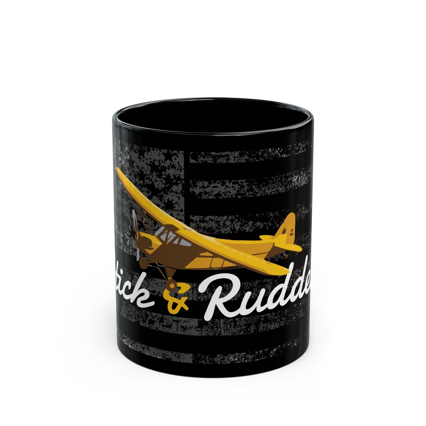 Cub Stick & Rudder Aviation-Themed Black Mug, Perfect Gift for Pilots, Airplane Lovers, Gifts for Father's Day, Unique Coffee Cup, Personalized Pilot Mugs