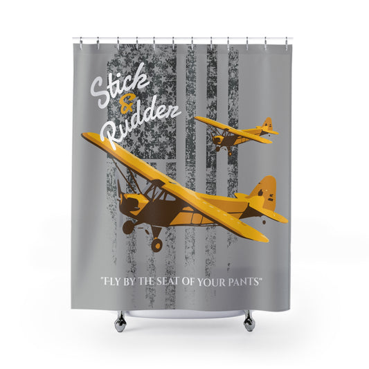 Cub Stick & Rudder Shower Curtain, Retro Aviation Decor, Aviation Theme Bathroom, Gift for Pilots, Airplane Lovers, Unique Home Decor