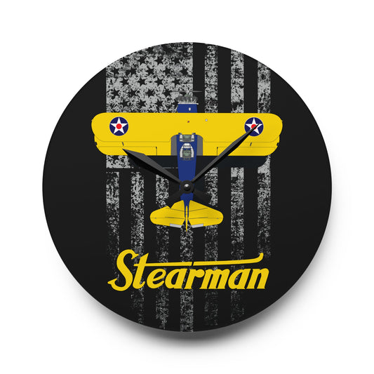 Vintage Stearman Airplane Acrylic Wall Clock, Retro Decor, Aviation Gift, Unique Wall Art, Home Office Decoration