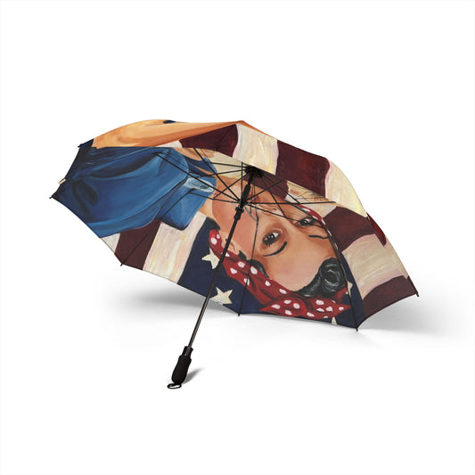 Vintage Rosie the Riveter Umbrella | Patriotic Foldable Umbrella, Cute Rain Gear, Gifts for Her, Americana Decor, 4th of July Essential