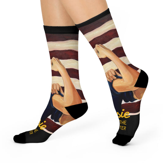 Comfortable Rosie the Riveter Crew Socks for Everyday Wear, Unique Gift, Cozy Home Accessories, Fun Sock Collection, Fashionable Feet